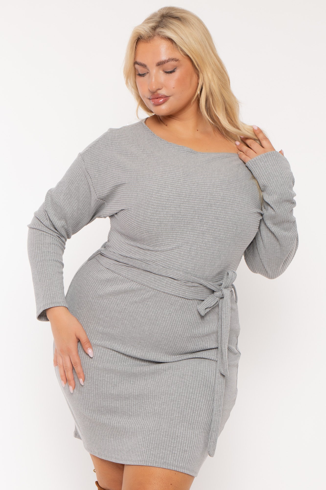 Plus Size Leila Off Shoulder  Dress - Heather Grey