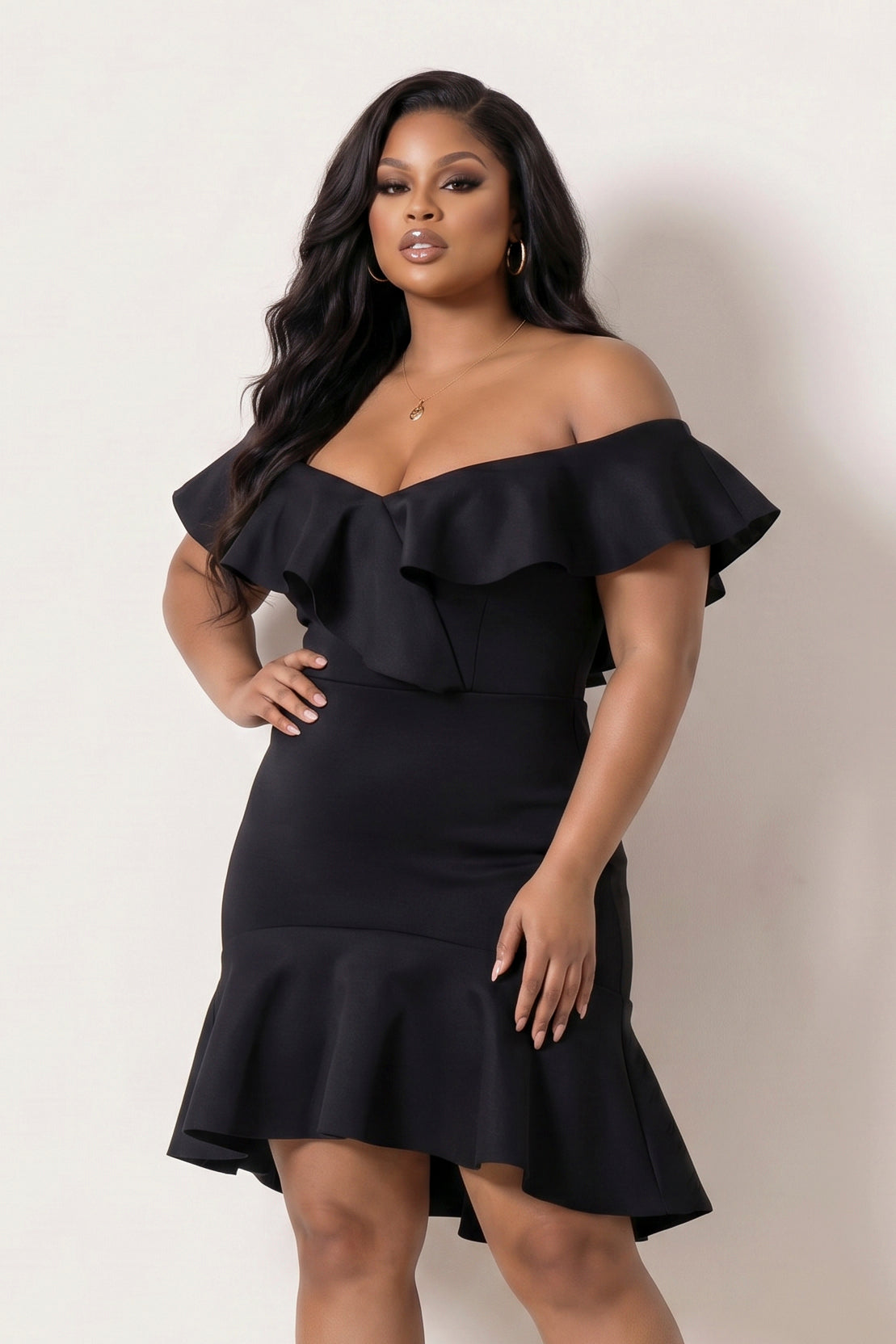 Plus Size Liesel Ruffle Dress- Black
