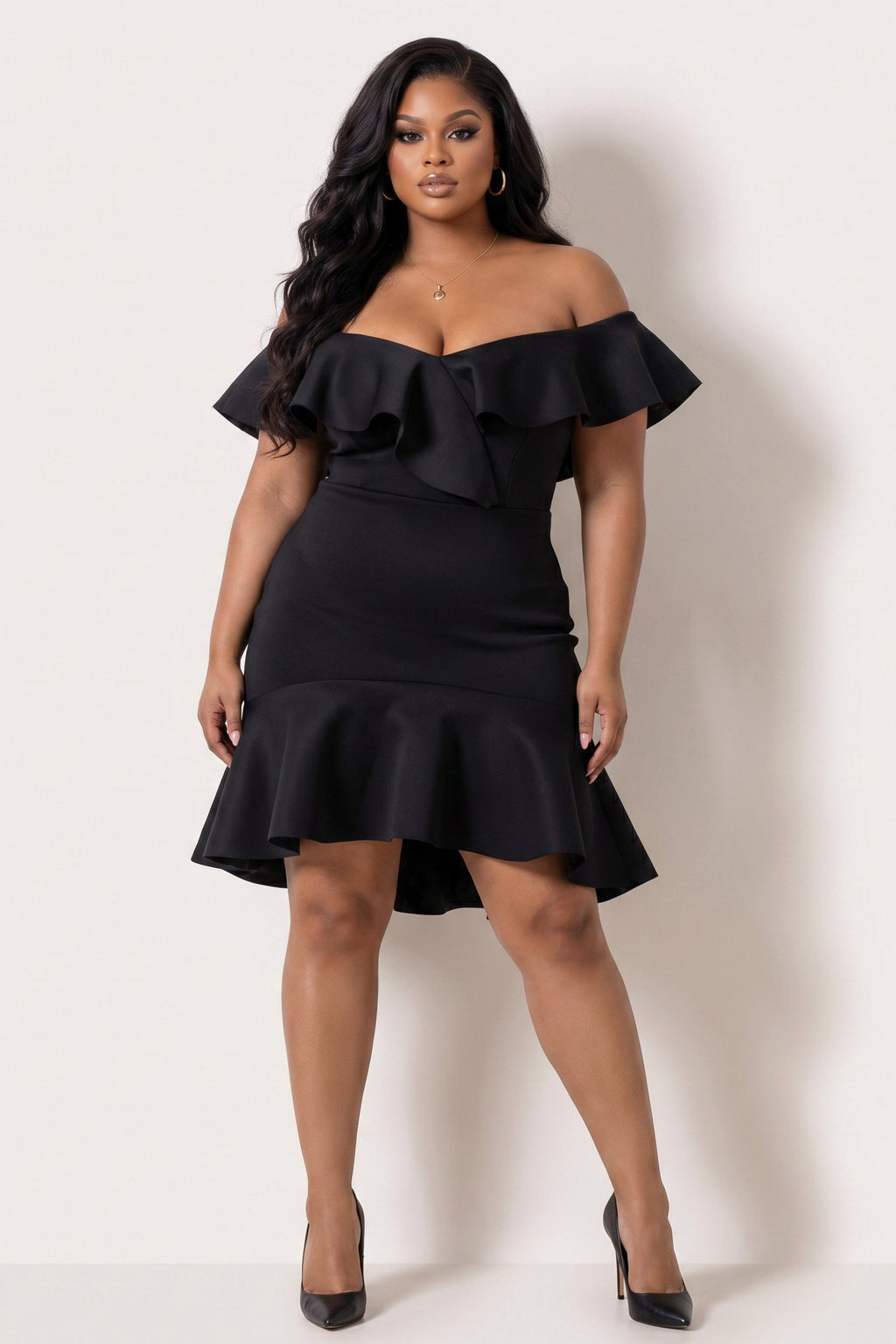 Plus Size Liesel Ruffle Dress- Black