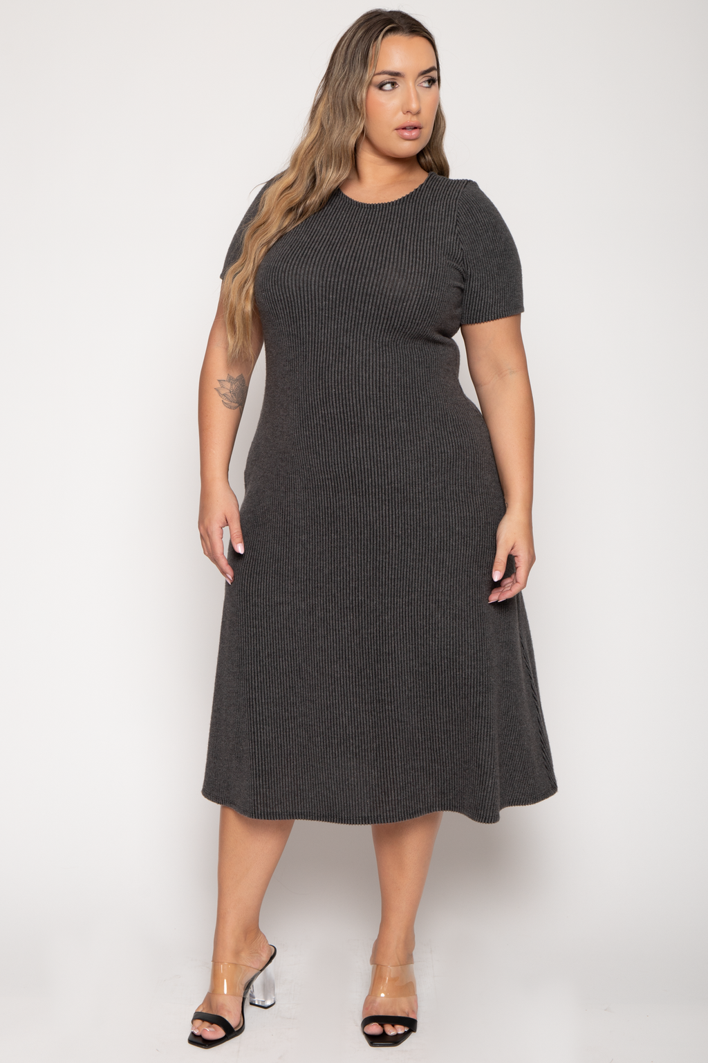 Plus Size Liora Rib Sweater Dress -Charcoal
