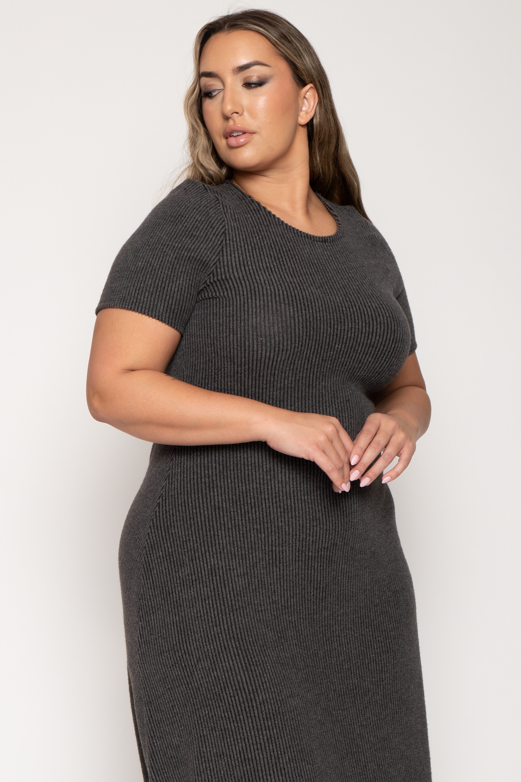 Plus Size Liora Rib Sweater Dress -Charcoal