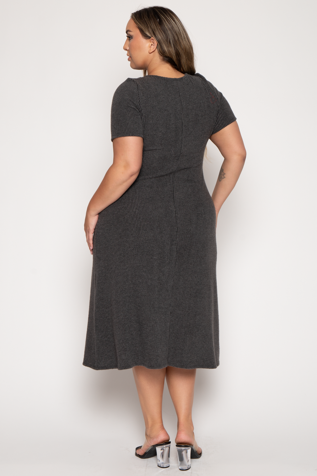 Plus Size Liora Rib Sweater Dress -Charcoal