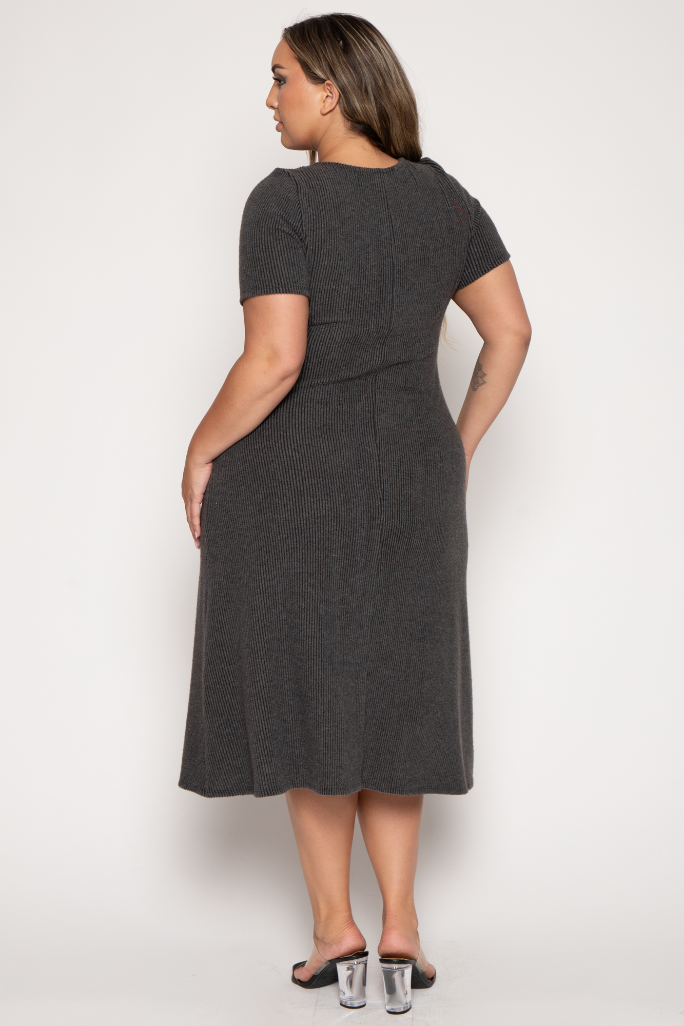 Plus Size Liora Rib Sweater Dress -Charcoal