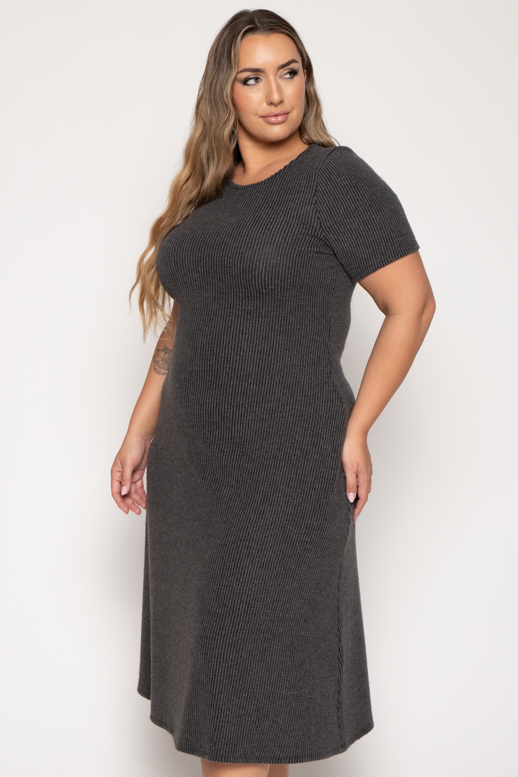 Plus Size Liora Rib Sweater Dress -Charcoal