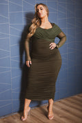 Plus Size Lizabeth  Bodycon  Dress- Olive
