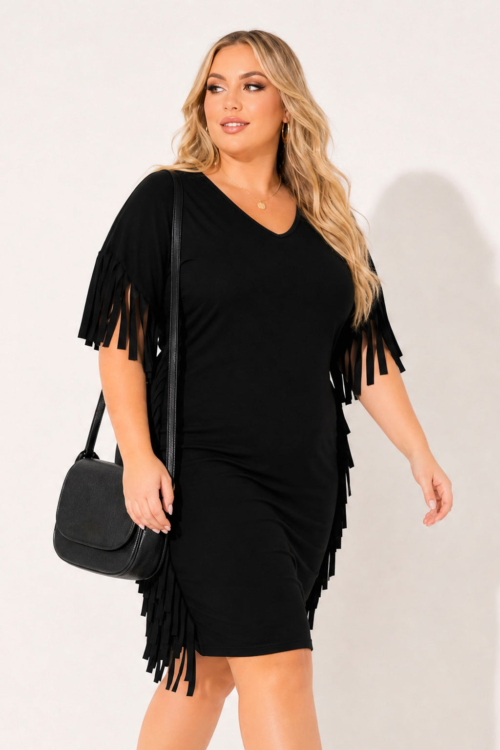 Plus Size Desert Rhythm Fringe Dress - Black