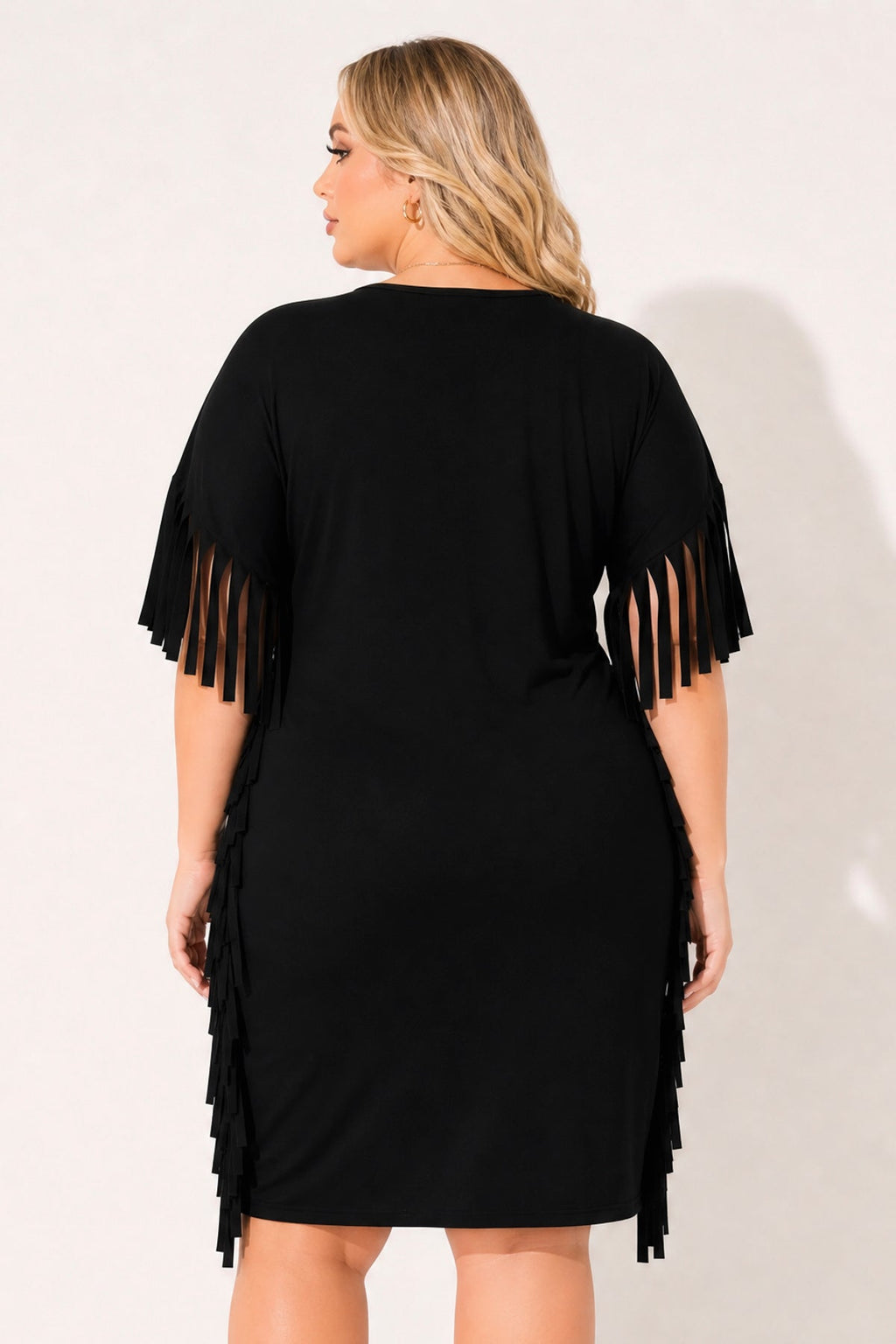 Plus Size Desert Rhythm Fringe Dress - Black