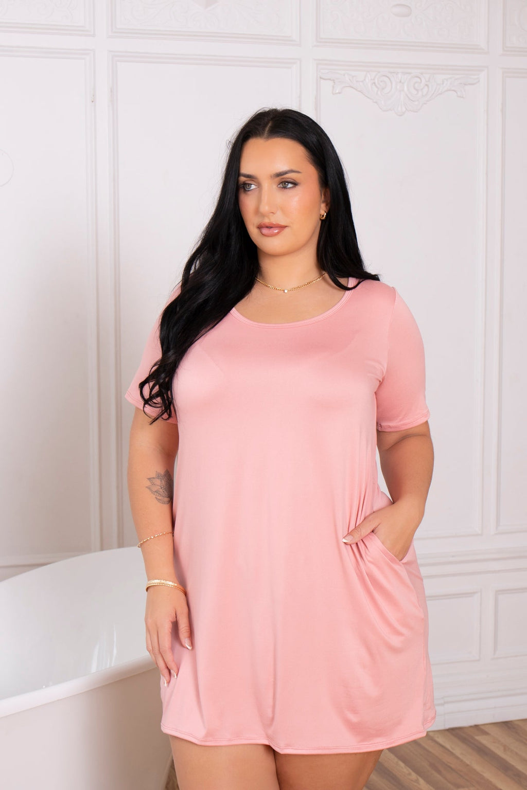 Plus Size Lounge Escape Tee Dress - Blush
