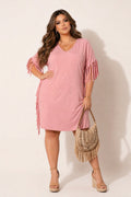 Plus Size Desert Rhythm Fringe Dress - Blush