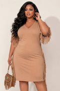 Plus Size Desert Rhythm Fringe Dress - Camel