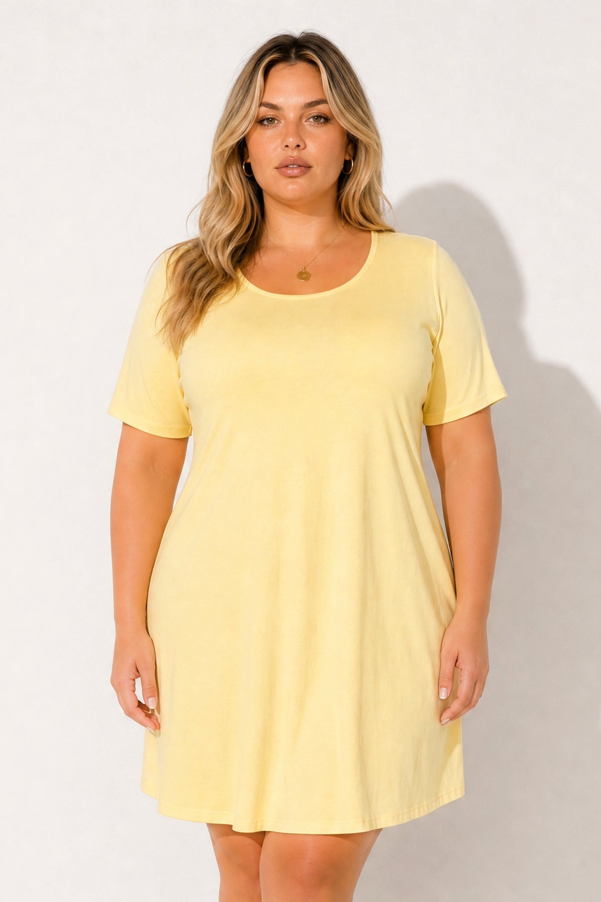 Plus Size Lounge Escape Tee Dress - Yellow