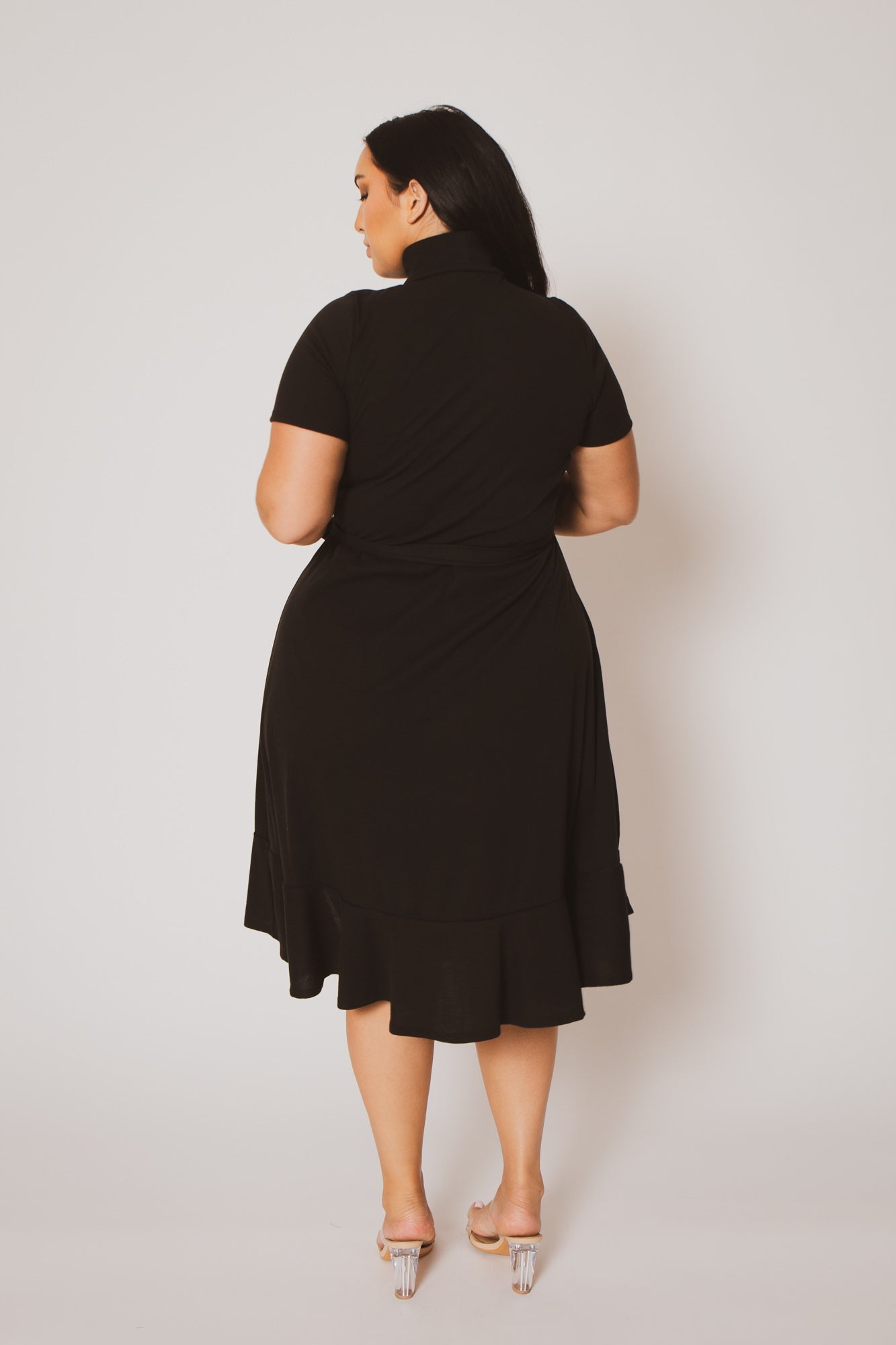 Plus Size Maren Turtleneck Ruffle Dress  - Black