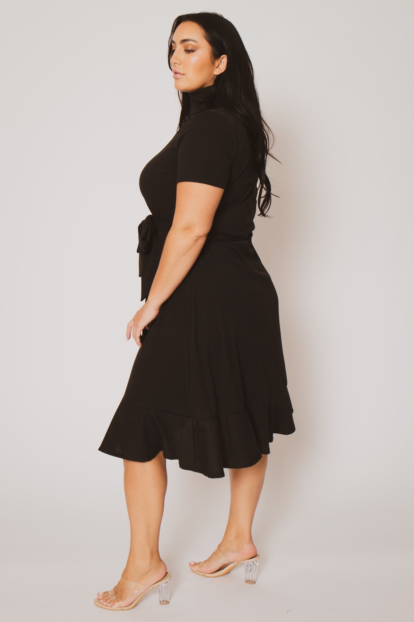 Plus Size Maren Turtleneck Ruffle Dress  - Black