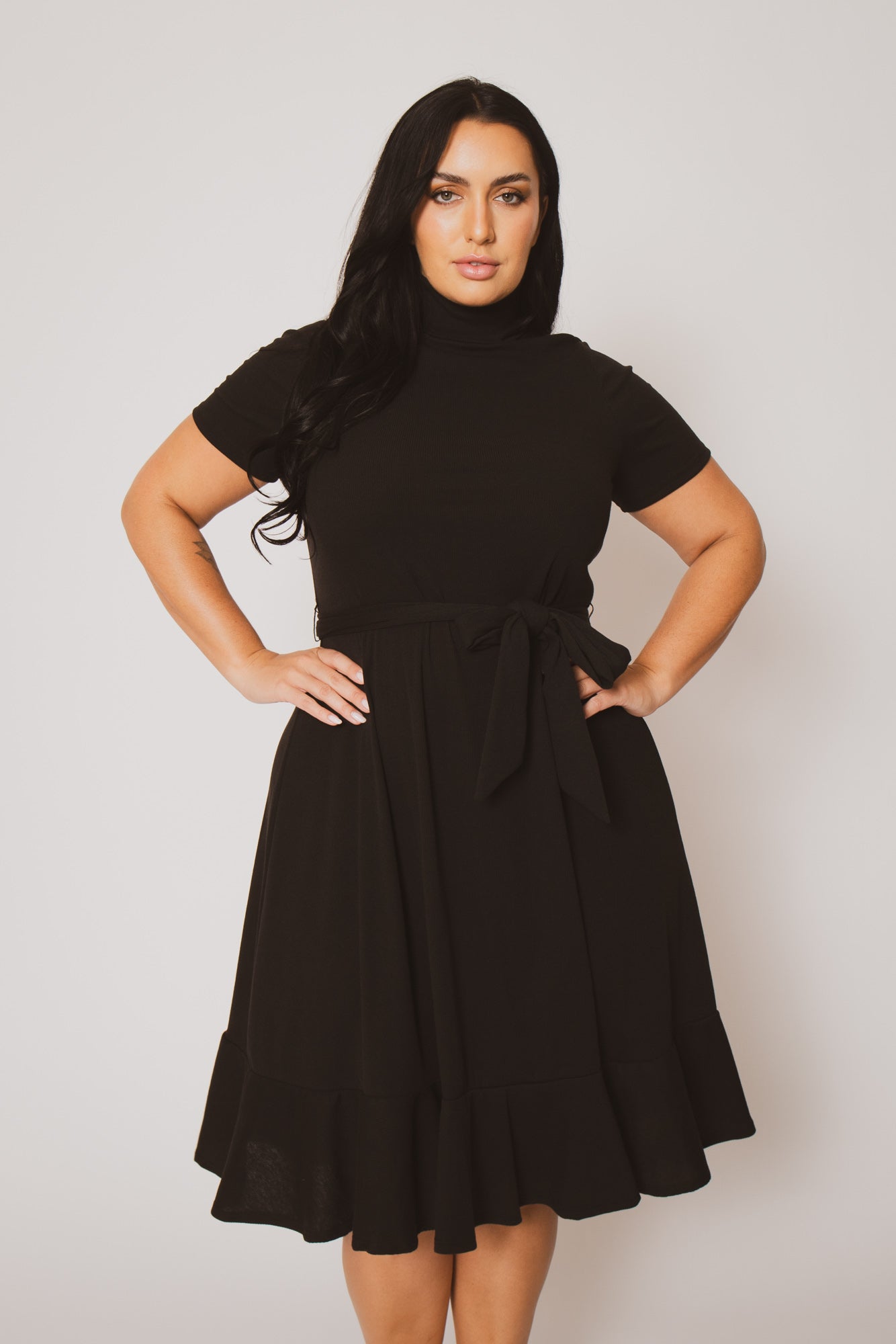 Plus Size Maren Turtleneck Ruffle Dress  - Black