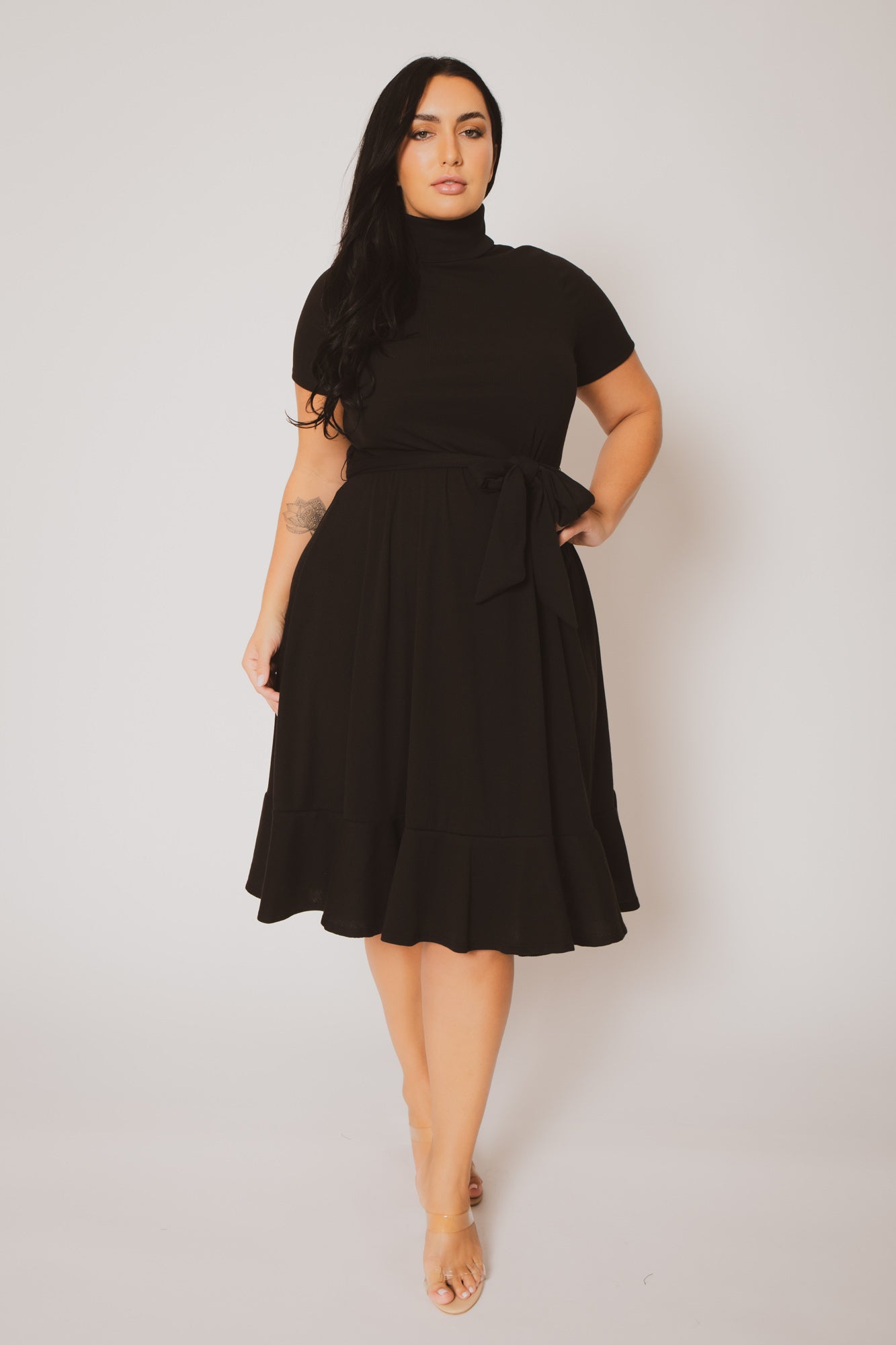 Plus Size Maren Turtleneck Ruffle Dress  - Black