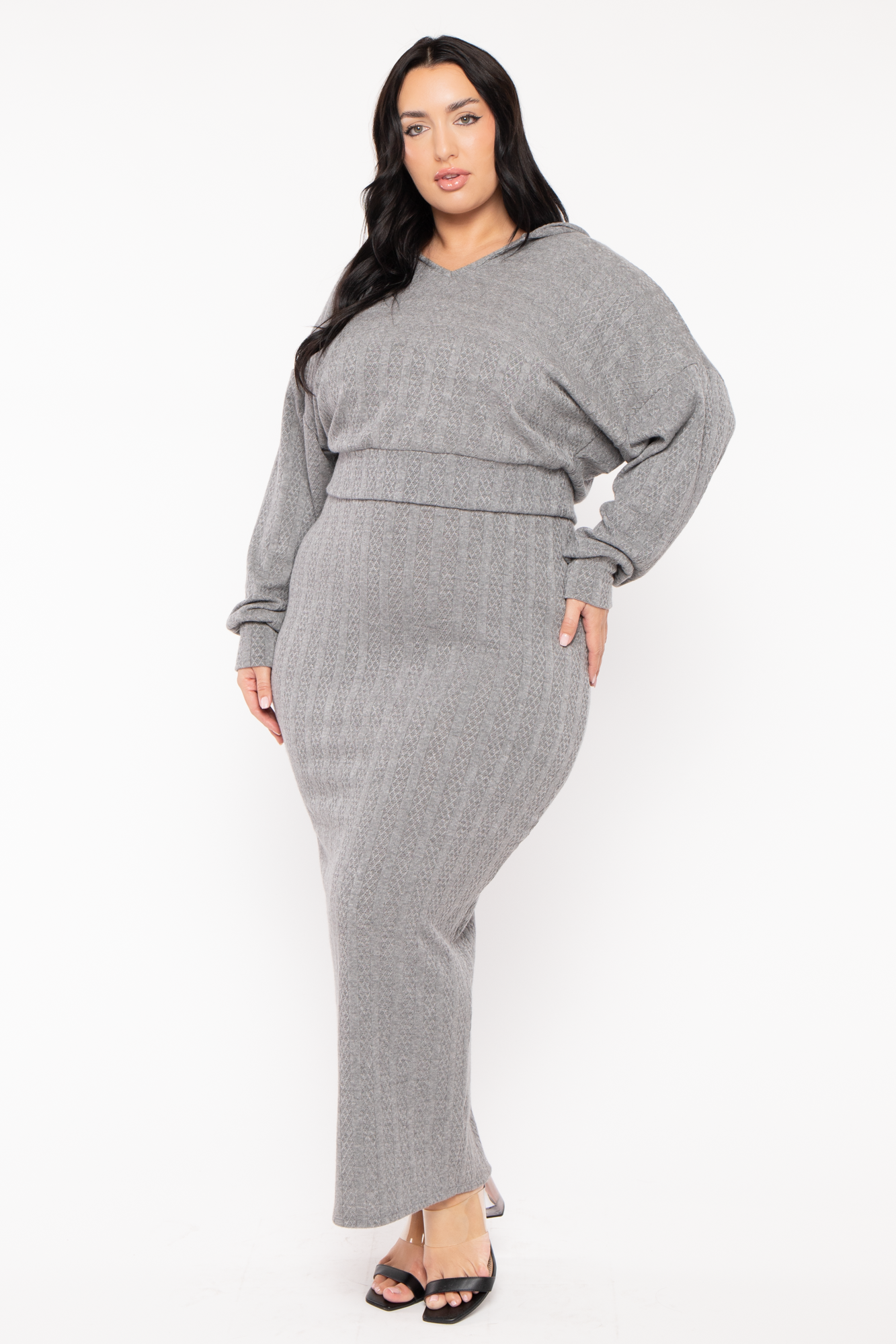 Plus Size Melli 2Pc  Sweater Maxi  Dress - Grey