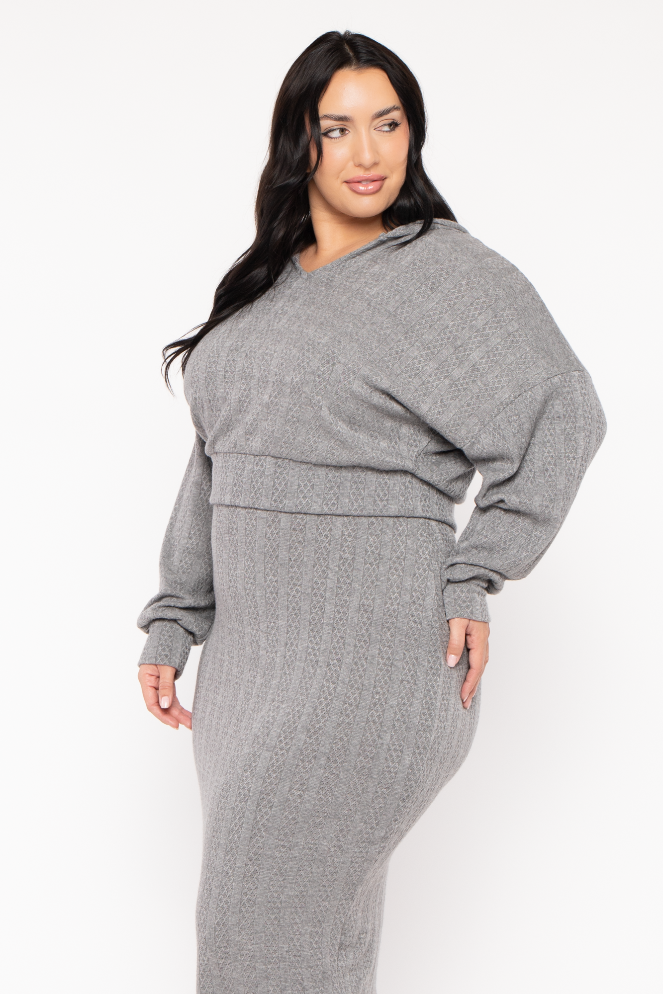 Plus Size Melli 2Pc  Sweater Maxi  Dress - Grey