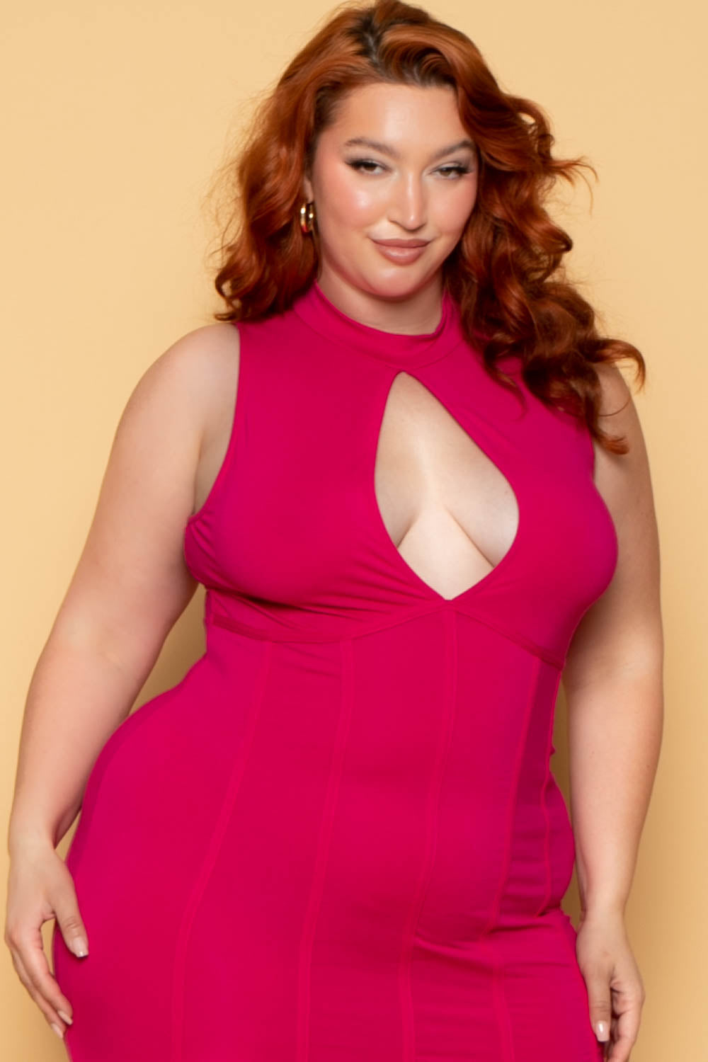Plus Size Millie Keyhole Dress - Fuchsia