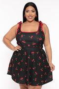 Plus Size Mirsa Cherry  Flare  Dress- Black