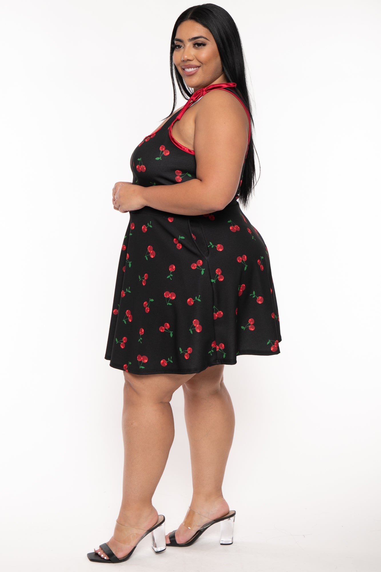 Plus Size Mirsa Cherry  Flare  Dress- Black