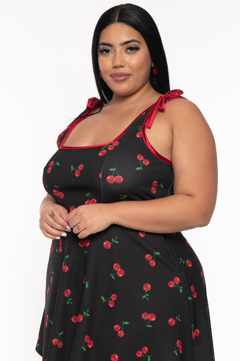 Plus Size Mirsa Cherry  Flare  Dress- Black