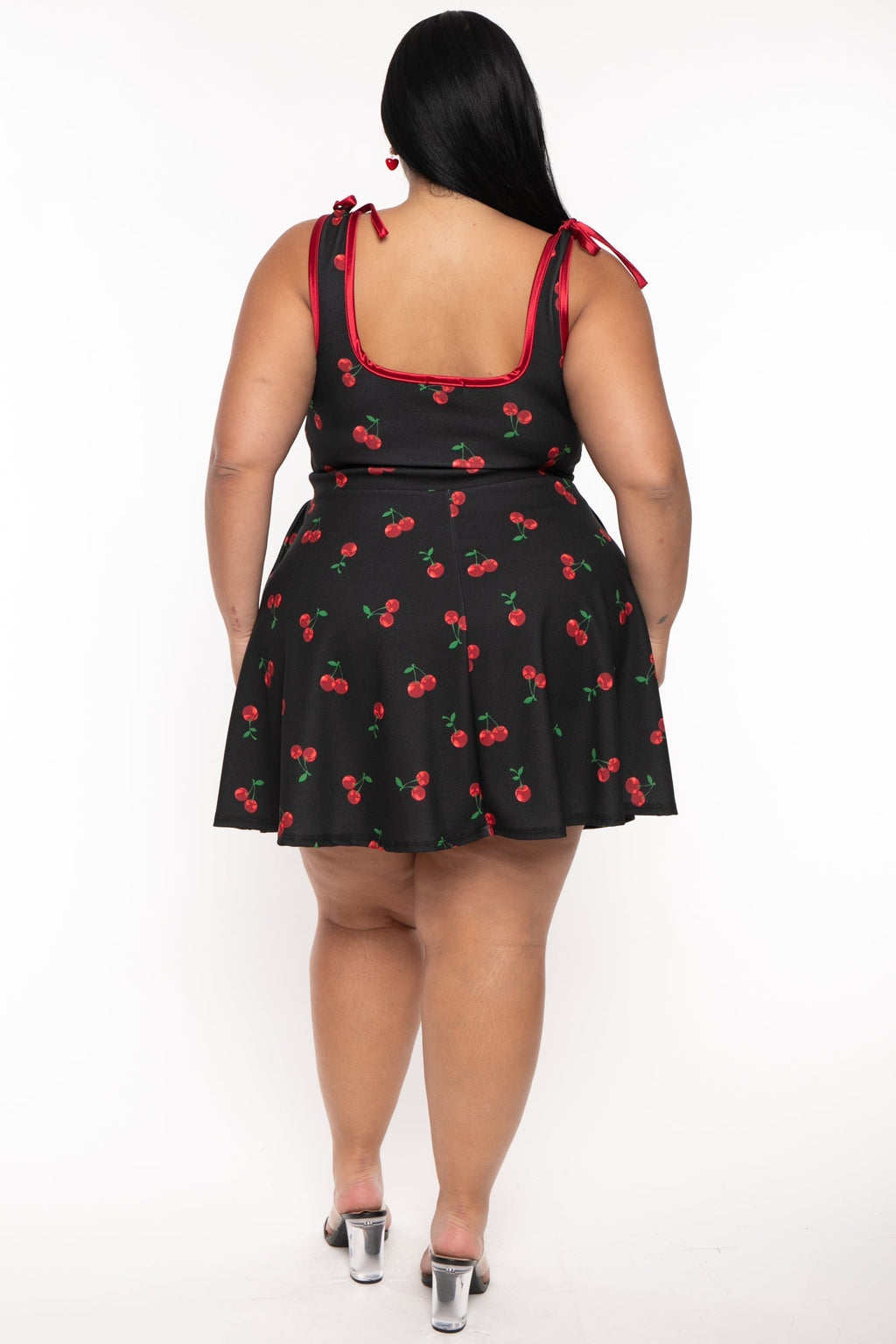 Plus Size Mirsa Cherry  Flare  Dress- Black