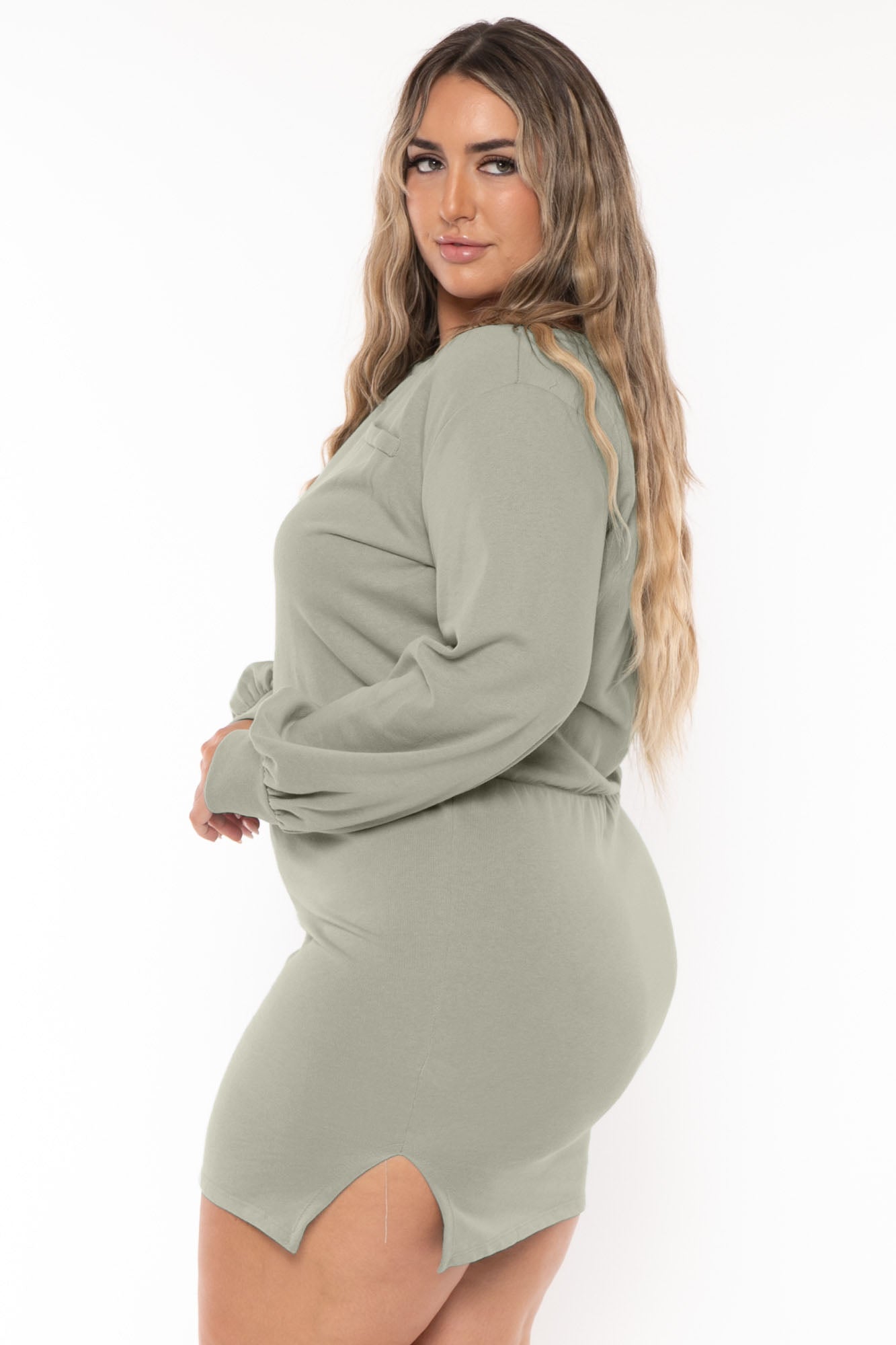 Plus Size Moni Fitted Mini  Dress - Sage