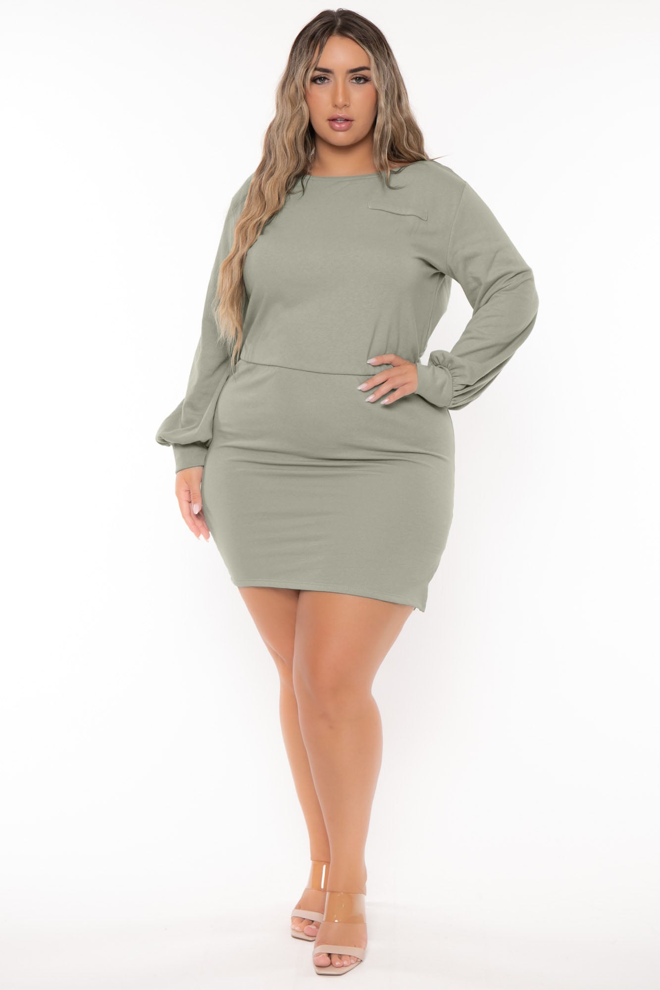 Plus Size Moni Fitted Mini  Dress - Sage