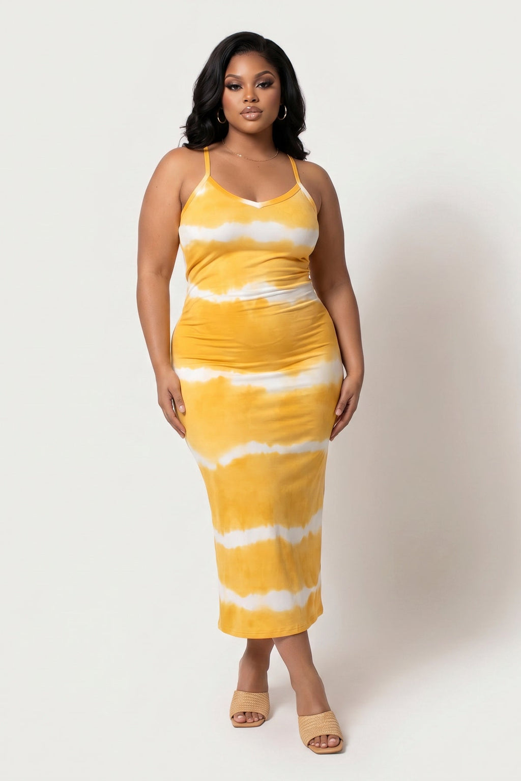 Plus Size Moonwave Bodycon Dress - Mustard