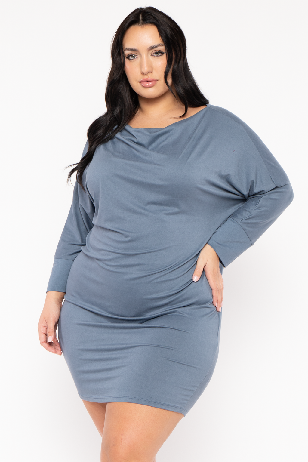 Plus Size Noir Cowl Neck  Dress - Blue
