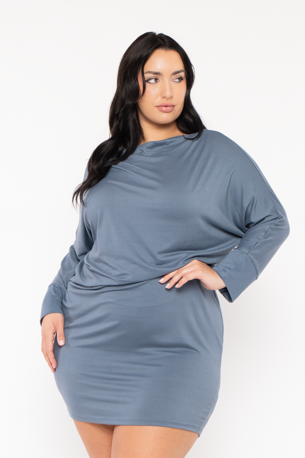Plus Size Noir Cowl Neck  Dress - Blue