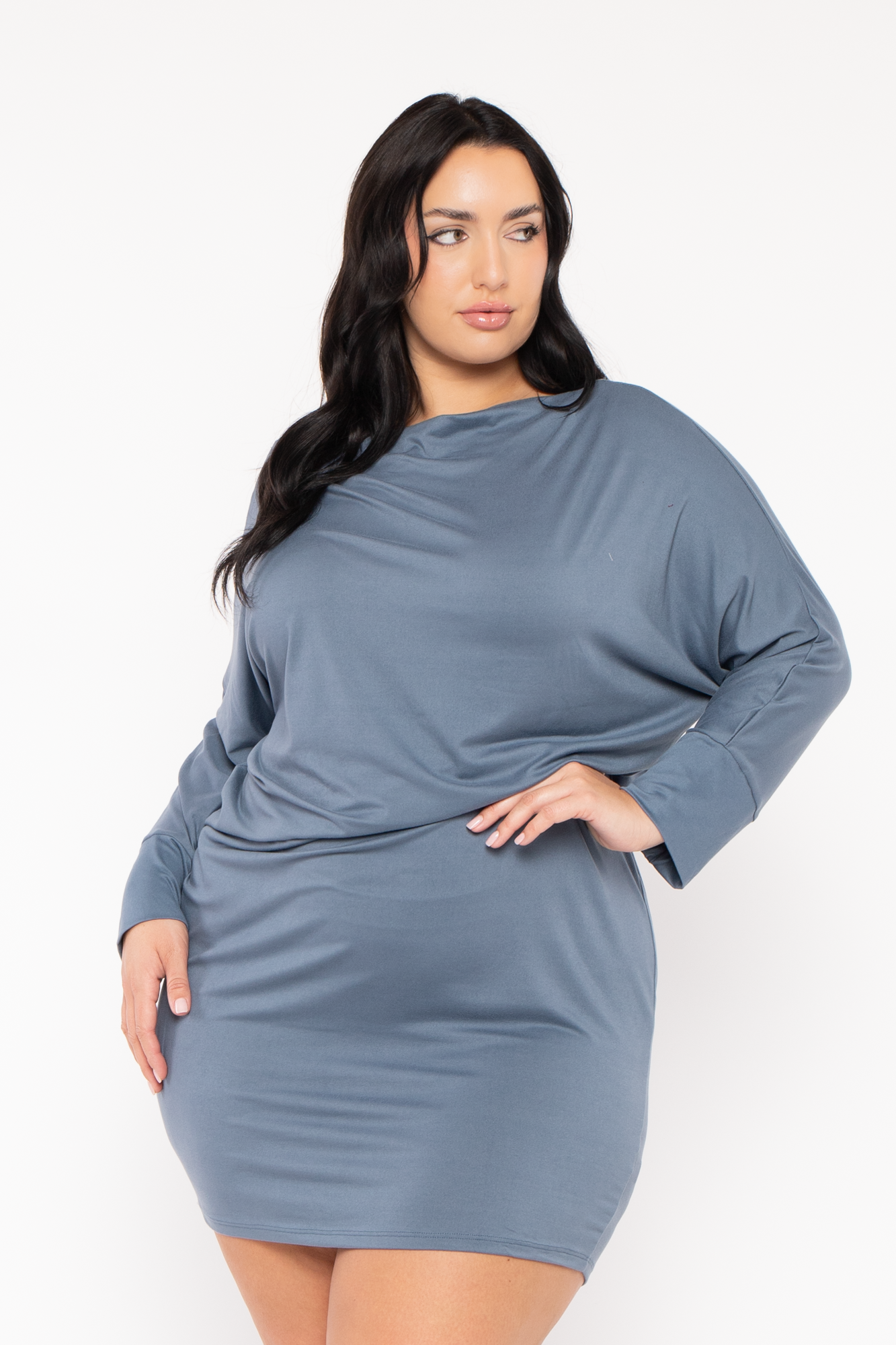 Plus Size Noir Cowl Neck  Dress - Blue
