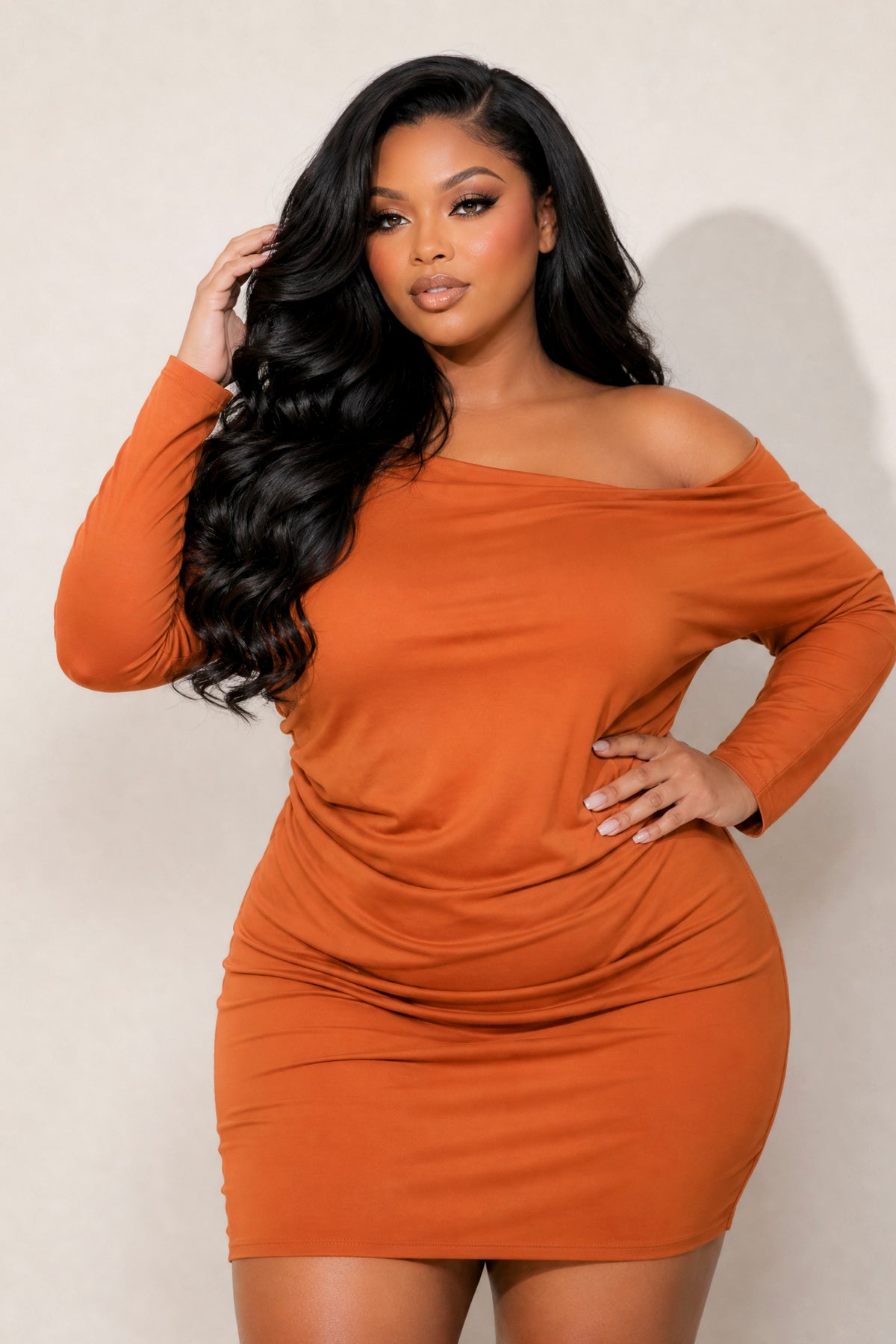 Plus Size Noir Cowl Neck  Dress - Rust