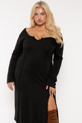 Plus Size Notch Neck  Maxi Dress -Black