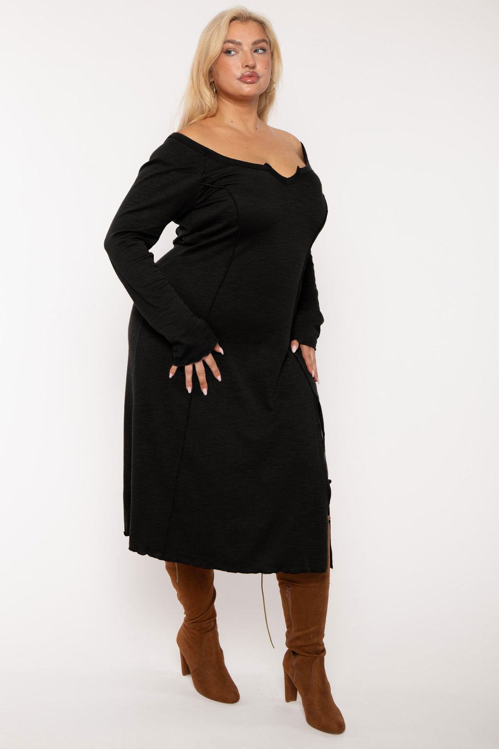 Plus Size Notch Neck  Maxi Dress -Black