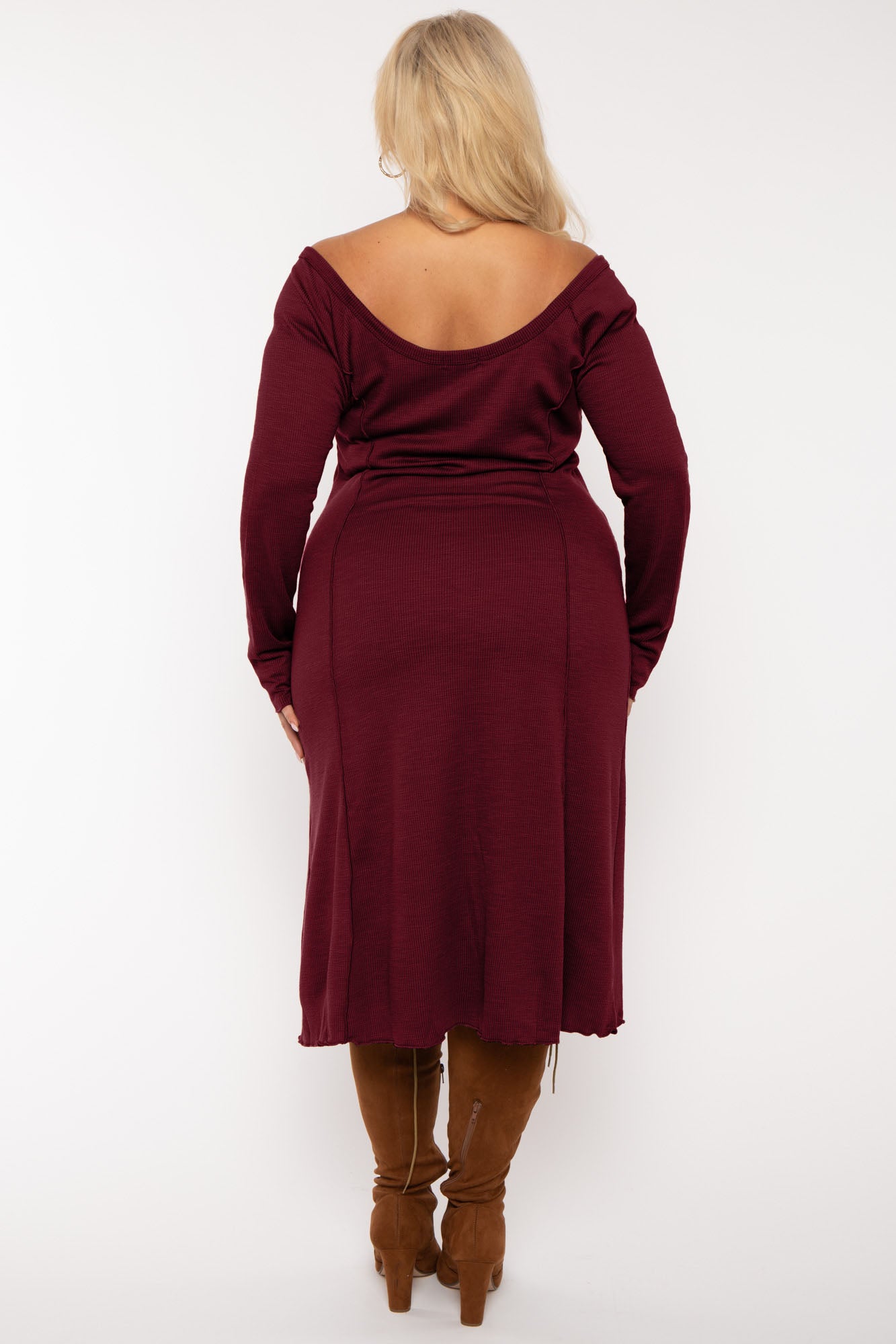 Plus Size Notch Neck  Maxi Dress -Burgundy