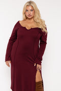 Plus Size Notch Neck  Maxi Dress -Burgundy