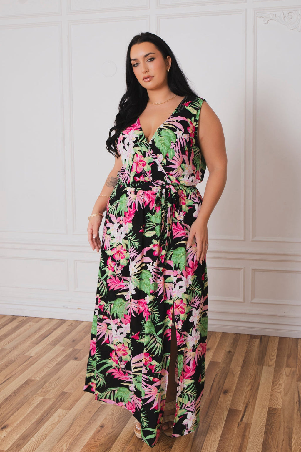 Plus Size Paradise Escape Wrap Dress - Black