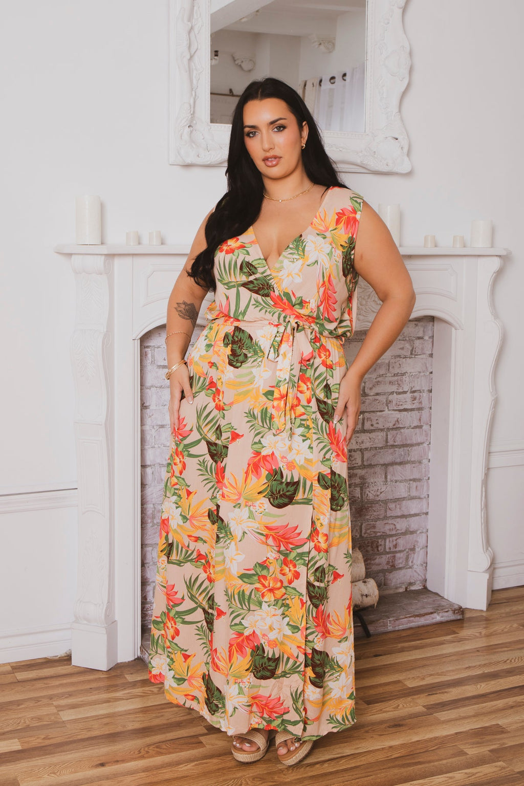 Plus Size Paradise Escape Wrap Dress - Taupe