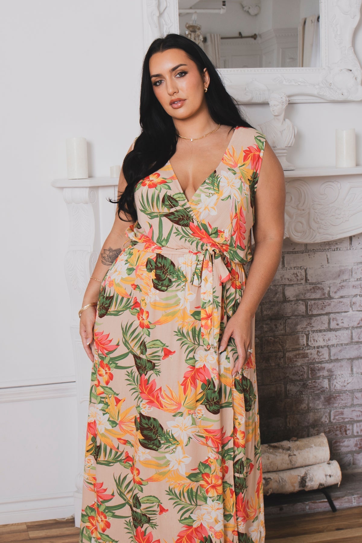Plus Size Paradise Escape Wrap Dress - Taupe