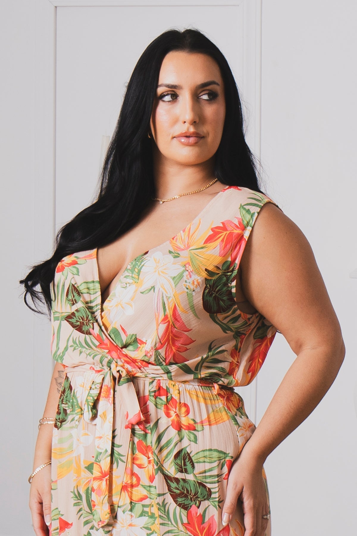 Plus Size Paradise Escape Wrap Dress - Taupe