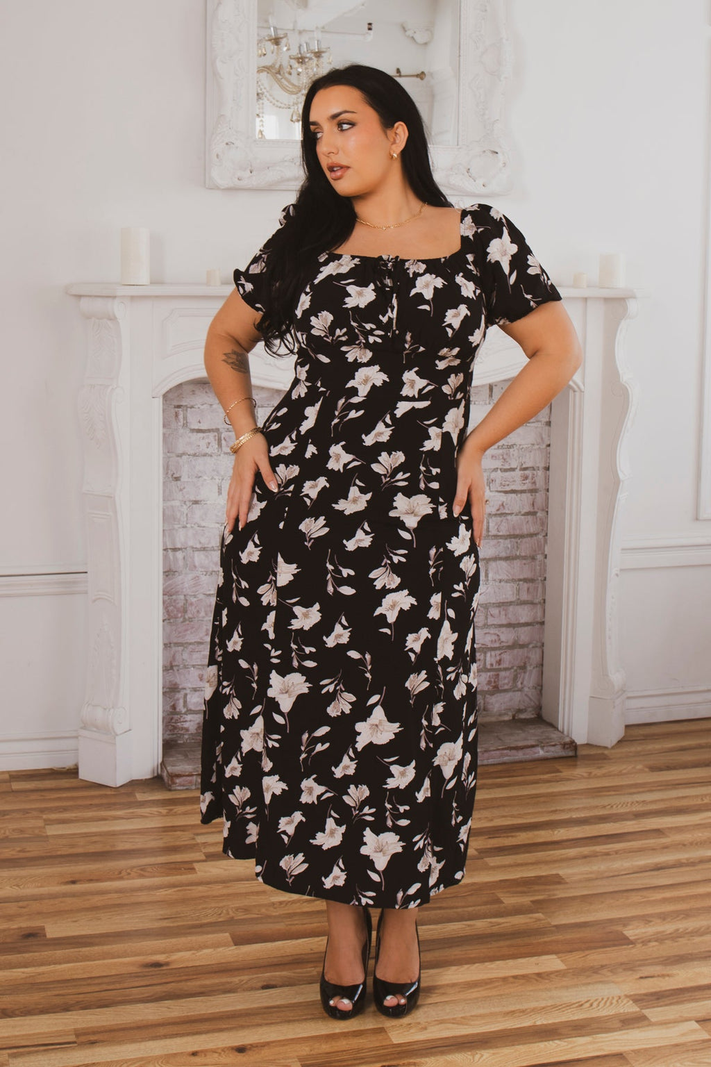 Plus Size Poised Bloom Dress - Black