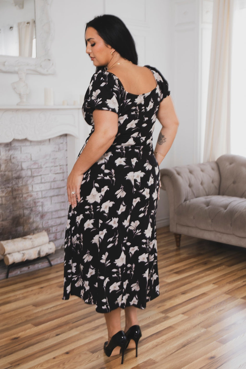 Plus Size Poised Bloom Dress - Black