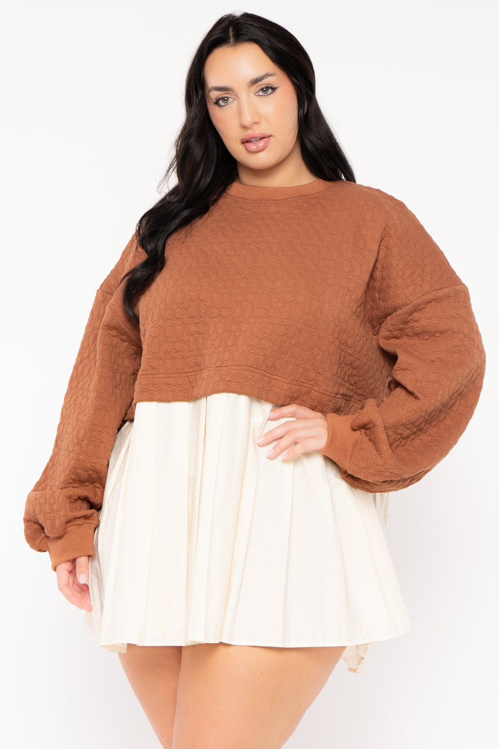 Plus Size Quilted Oversize  Tunic  - Camel