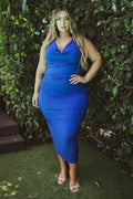 Plus Size Raven Cowl Neck Midi Dress - Royal