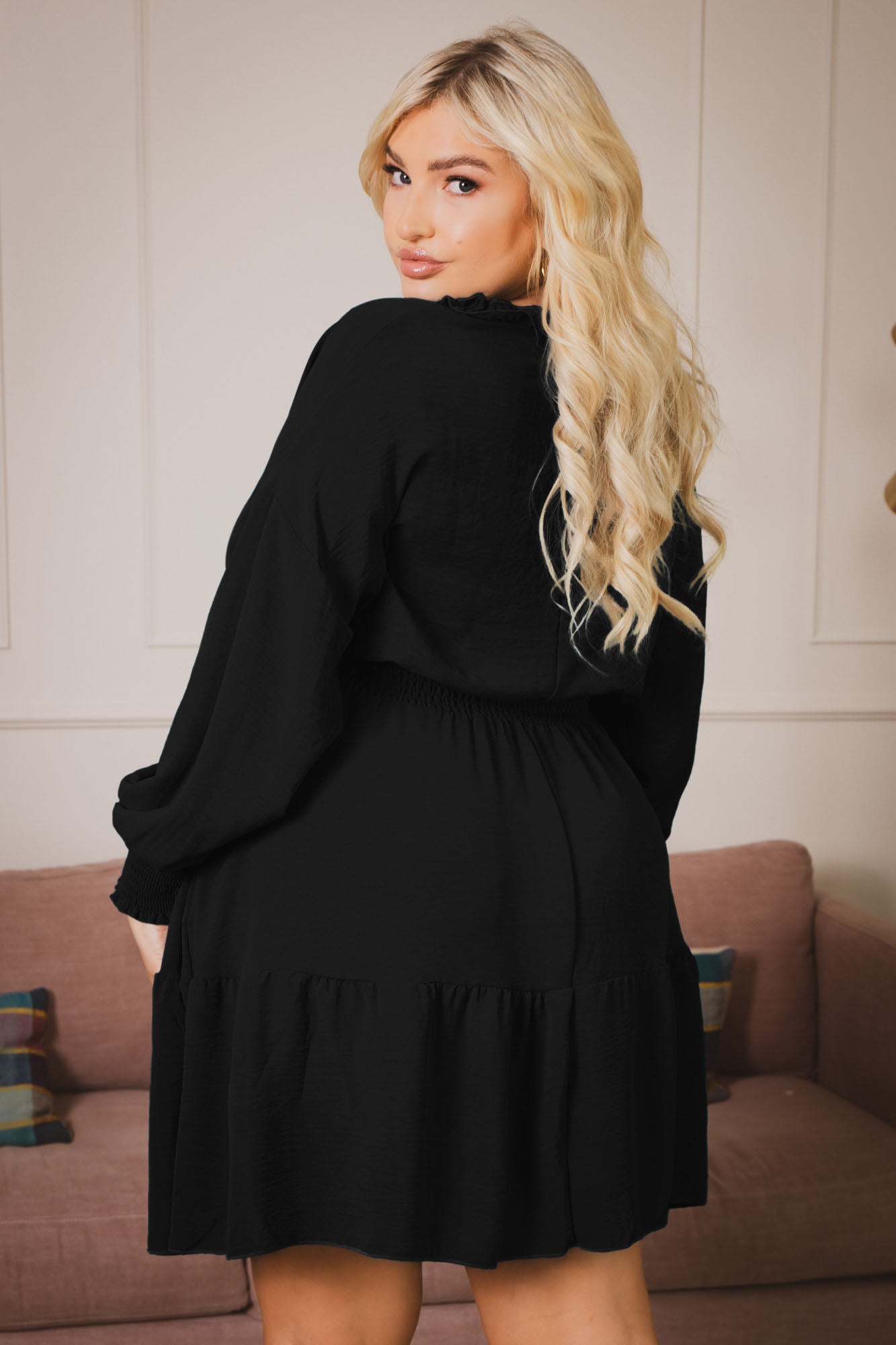 Plus Size Riella Ruffle   Dress -Black