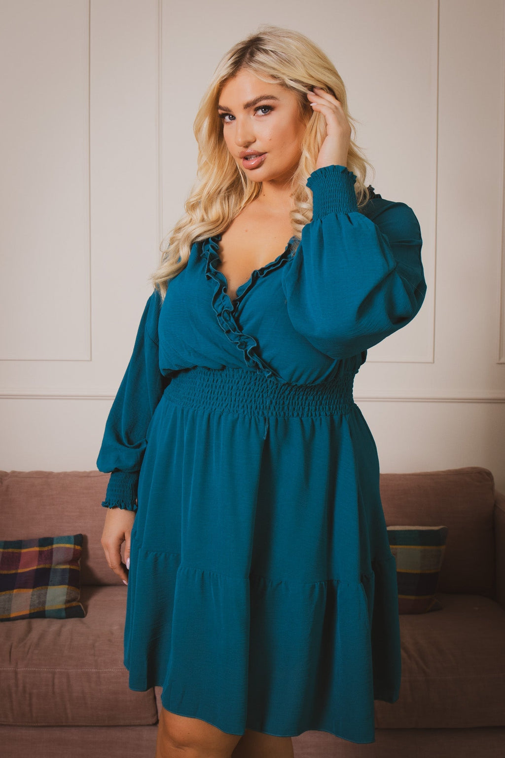 Plus Size Riella Ruffle   Dress - Turquoise