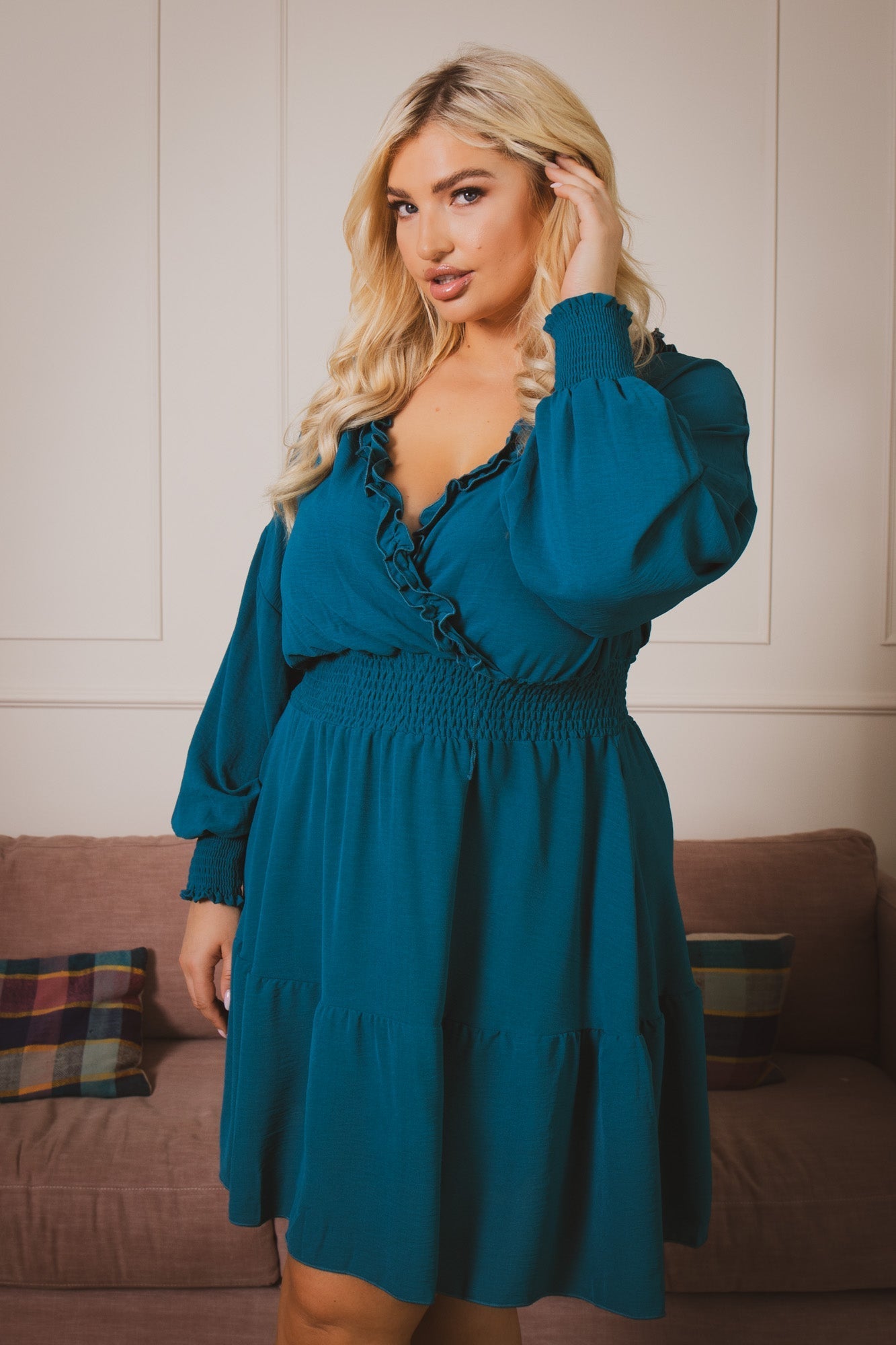 Plus Size Riella Ruffle   Dress - Turquoise