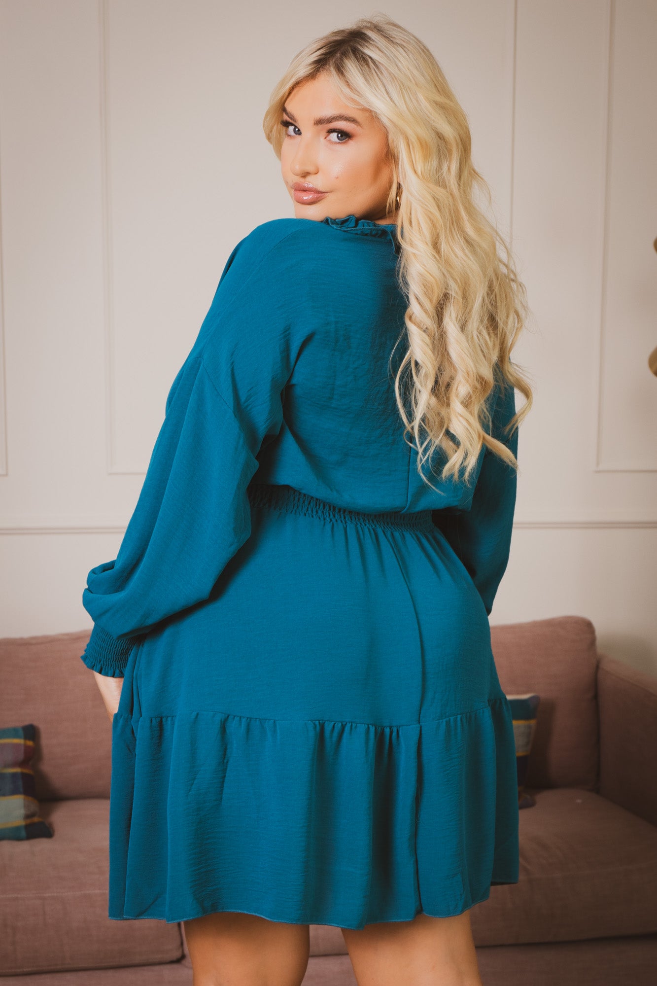 Plus Size Riella Ruffle   Dress - Turquoise