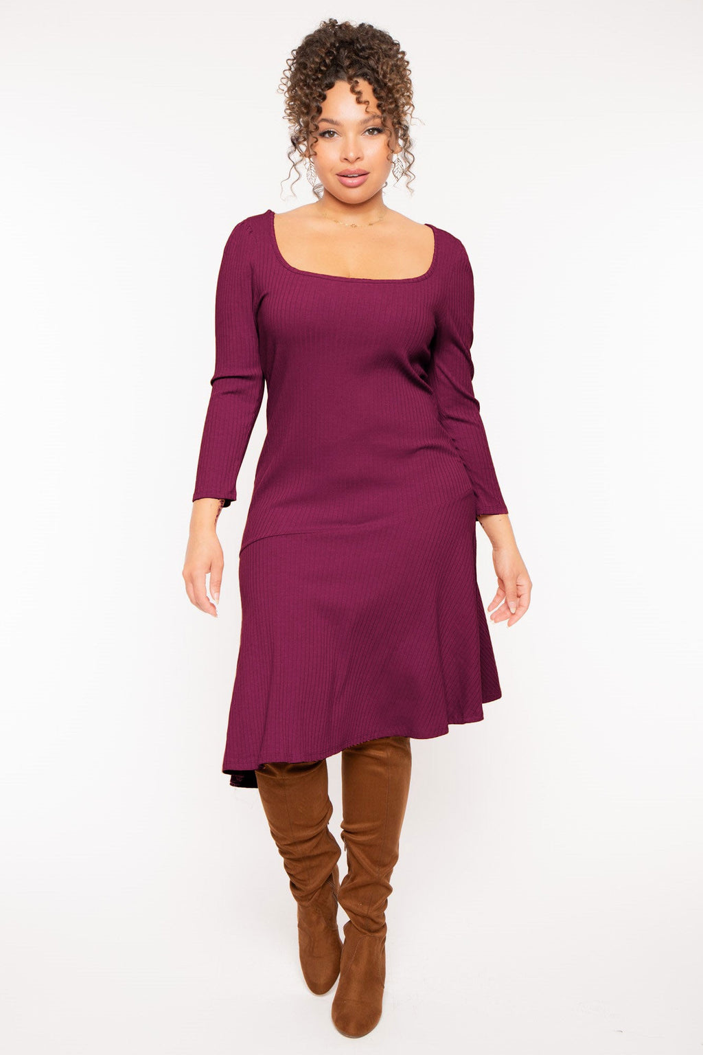 Plus Size Riley Ribbed  Dress - Magenta